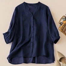 Sleeve Ramie Embroidered Top Women's Artistic Retro Loose Shirt 2023 Summer New Style