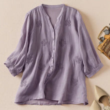 Sleeve Ramie Embroidered Top Women's Artistic Retro Loose Shirt 2023 Summer New Style