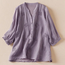 Sleeve Ramie Embroidered Top Women's Artistic Retro Loose Shirt 2023 Summer New Style