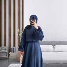 Spring New Middle East Dubai Flower Design Lantern Sleeve Dress Women's Dress Suit Two-piece Set