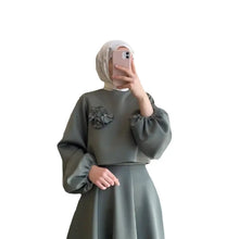 Spring New Middle East Dubai Flower Design Lantern Sleeve Dress Women's Dress Suit Two-piece Set