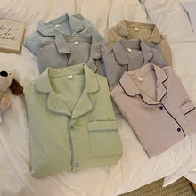 Striped Couple Pajamas Men's And Women's Spring And Autumn Long-sleeved Pants Two-piece Home Clothes Korean-style Outfit Instagram Style