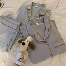 Striped Couple Pajamas Men's And Women's Spring And Autumn Long-sleeved Pants Two-piece Home Clothes Korean-style Outfit Instagram Style