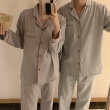 Striped Couple Pajamas Men's And Women's Spring And Autumn Long-sleeved Pants Two-piece Home Clothes Korean-style Outfit Instagram Style