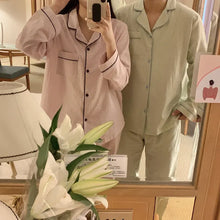Striped Couple Pajamas Men's And Women's Spring And Autumn Long-sleeved Pants Two-piece Home Clothes Korean-style Outfit Instagram Style