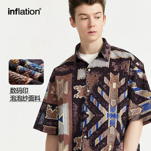 Subordinate Style Seersucker Shirt 2024 Spring And Summer New Street Fashion Brand Loose Men's Short Sleeve Lining