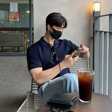 Summer Thin Lapel Polo Shirt Men's Loose Casual Solid Color Short-sleeved  Knitted T-shirt