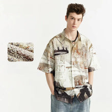 Watercolor Seersucker Shirt 2024 Spring And Summer New Street Fashion Brand Loose Men's Short Sleeve Shirt