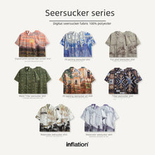 Watercolor Seersucker Shirt 2024 Spring And Summer New Street Fashion Brand Loose Men's Short Sleeve Shirt