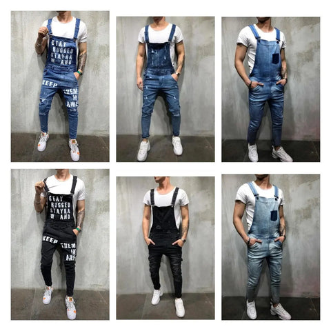 Wish Fashion Men's Strap Denim Pants Ripped Jeans Trousers Popular Popular Work Clothes
