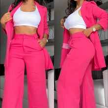 Women's Elegant Solid Color Split Sleeve Lapel Suit Pocket Straight Pants Suit