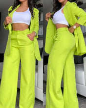 Women's Elegant Solid Color Split Sleeve Lapel Suit Pocket Straight Pants Suit