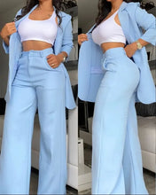 Women's Elegant Solid Color Split Sleeve Lapel Suit Pocket Straight Pants Suit