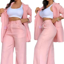 Women's Elegant Solid Color Split Sleeve Lapel Suit Pocket Straight Pants Suit