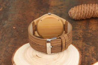Women's Engraved Bamboo Photo Watch Wooden Leather Strap 40mm