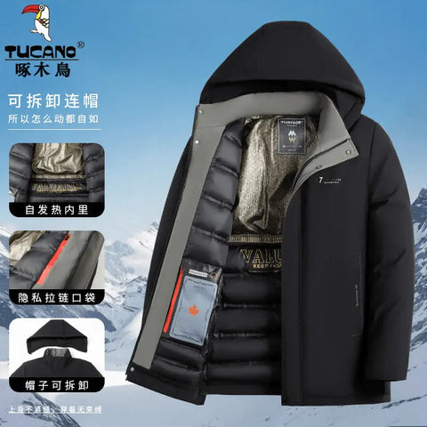 Woodpecker 2024 Fall/Winter New Hooded Warm Windproof Cold-proof Fleece-lined Thickened Dad Men's Cotton Jacket