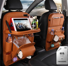 PU Leather Car Storage Bag – Waterproof Seat Back Organizer with Multifunction Tray