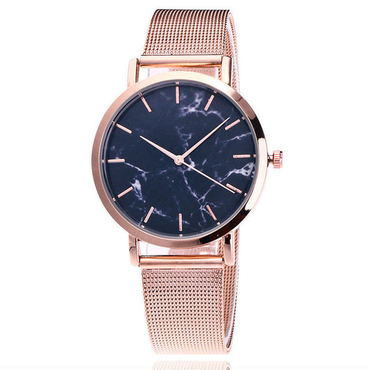 Vansvar fashion brand silver and gold mesh band creative marble display wrist watch