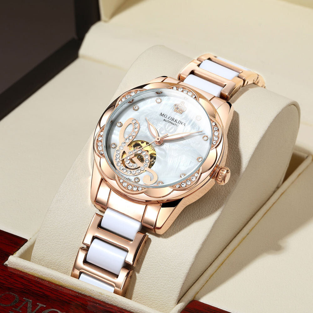 Ladies Ceramic Steel Band Automatic Mechanical Waterproof Luminous Watch